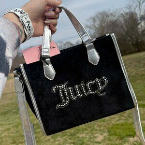 Juicy Couture Velvet Rhinestone Tote Bag Silver Trim Y2K Glam Purse NWT 3106
